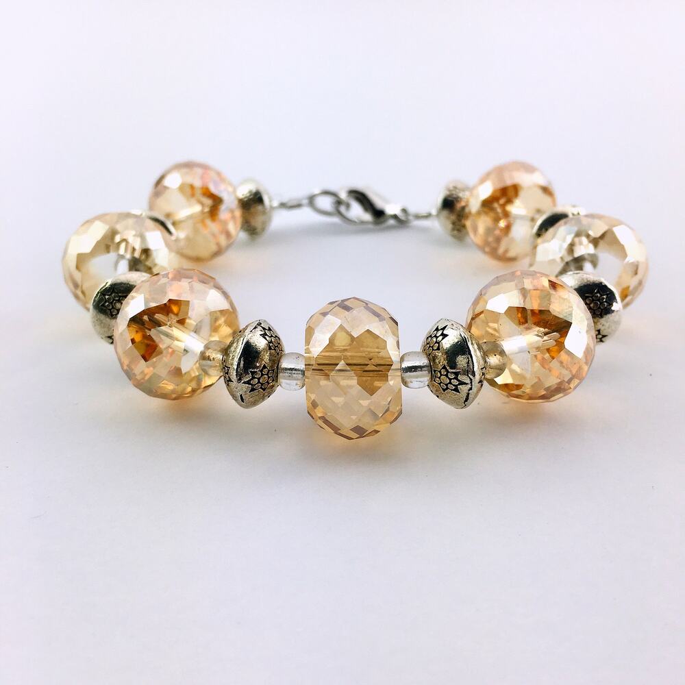 🌅Amber Glass and Silver Antique Style Handmade Women’s Bracelet
